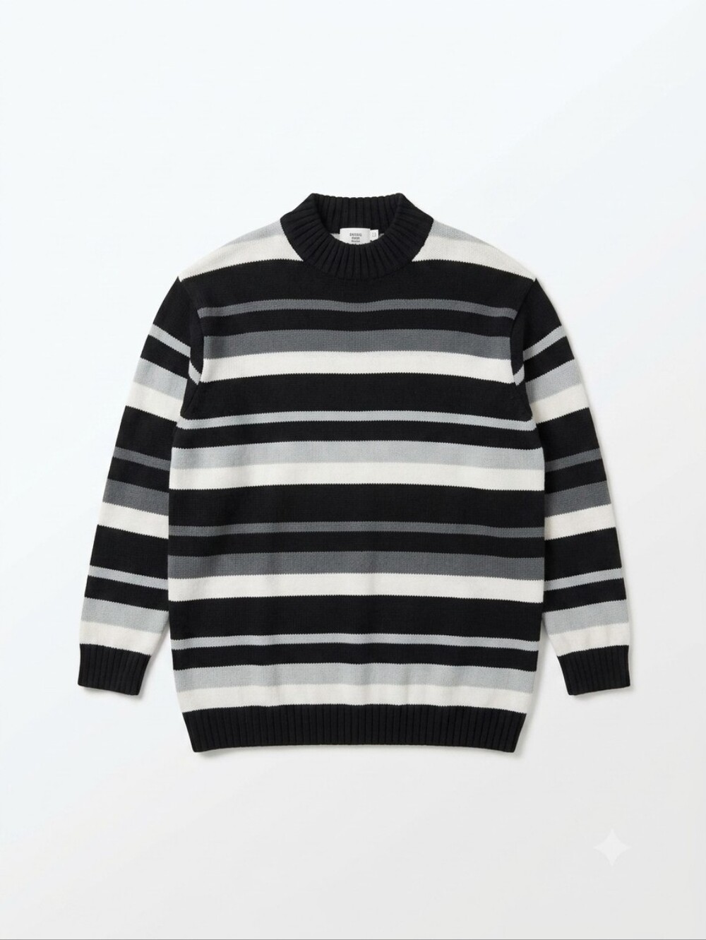 BQ Men's Black, White & Gray Striped Turtleneck Sweater Size XL